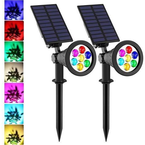 Lampe Solaire - 7 Couleurs - Panneau Solaire Réglable - LED Intégrée - Pour Jardin Extérieur - 2 Pièces (1/4)