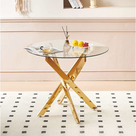 Runder Esstisch 80x80x75 cm goldfarben aus Glas und Metall mit pflegeleichter Oberfläche (1/5)