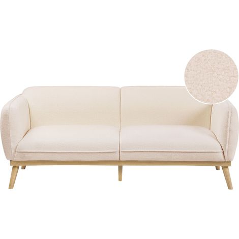 3 Seater Sofa Light Beige Boucle Wooden Tapered Legs Couch for Three LJUNG (1/5)