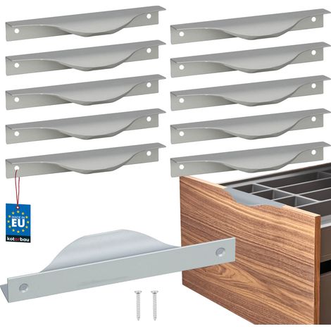 KOTARBAU® Moderne Möbelgriffe aus Aluminium mit silberner Kante, 128/148 mm, 10er-Set