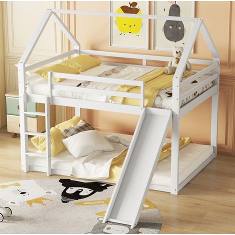 Letto a castello casa 140x200 cm bianco in pino con scivolo e scala (1/5)