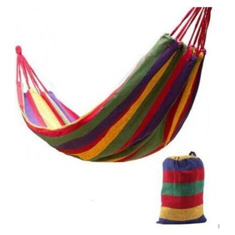 Hamac d'extérieur en coton doux - Hamac de voyage simple pour camping (rayures rouges) (1/3)