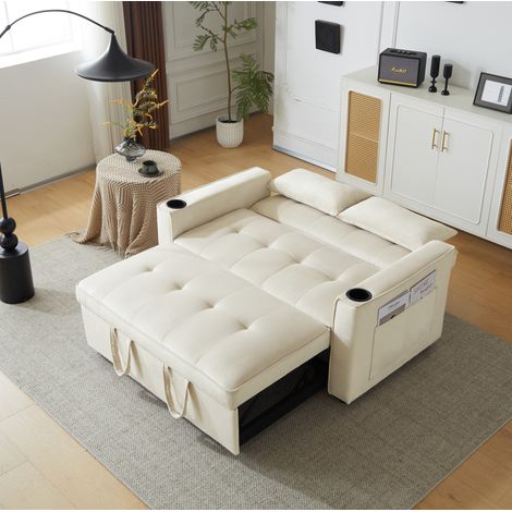 Schlafsofa 137x76.5x83 cm Beige Samt mit Schlaffunktion, Getränkehaltern und verstellbarer Rückenlehne (1/5)