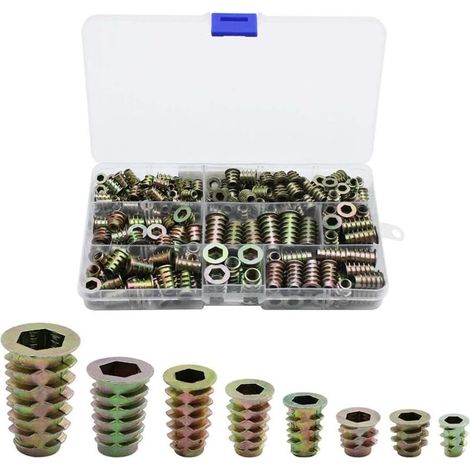 230 Pièces Alliage de Zinc Insert Fileté Hexagonale Écrous Inserts Fileté Insert Écrous Filetage Extérieur M4 M5 M6 M8 pour Kit d'outils d'écrou pour Meubles en Bois (1/4)