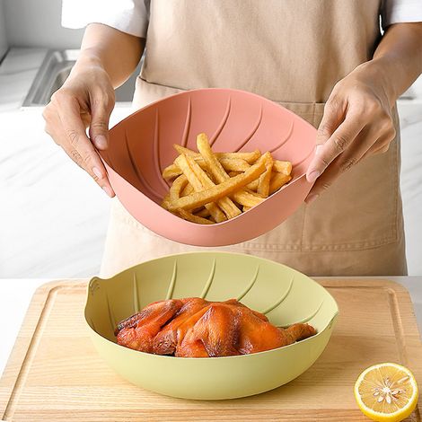 Panier en silicone résistant aux hautes températures pour friteuse à air, panier intérieur de plaque de cuisson en silicone, blanc laiteux. (1/5)