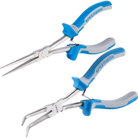 Lot de 2 pinces à bec long courbé avec mâchoires lisses pour la fabrication de bijoux, le pliage du fil, l'extracteur d'aiguilles, pince à pêche extra longue portée (1/5)