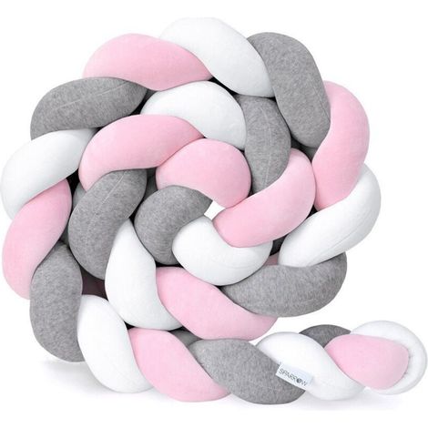 Promotion Tour de lit bébé—1.5M Tour De Lit Coussin Serpent Coussin Tresse Pare-Chocs Velours Protection Bebe Cloture En Tissu Anti-Collision (Blanc+Gris+Rose)
