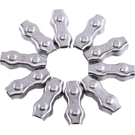 Konvolut von 10 Drahtseilklemmen (3 mm) – M3-Befestigungselement – Edelstahl – Duplex – Wäscheleine