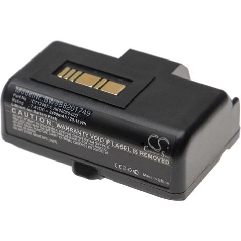 vhbw Battery Replacement for Zebra AK18026-002, CT17497-1 for Printer Copier Scanner Label Maker (3400 mAh, 7.4 V, Li-Ion) (1/2)