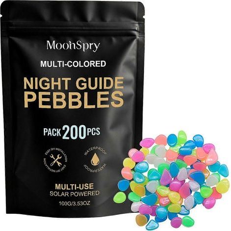 1 sacGalets de jardin phosphorescents colorés, pierres lumineuses arc-en-ciel pour allées extérieures, 200 pièces/sachet