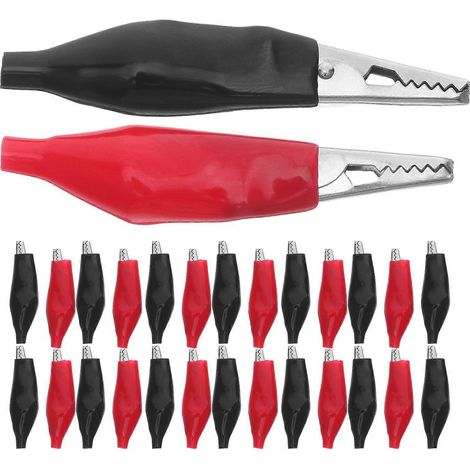 48 pinces crocodiles isolées : pinces de test électriques - petites pinces crocodiles - pinces de connexion rouges et noires avec capuchons de protection pour les tests et (1/4)