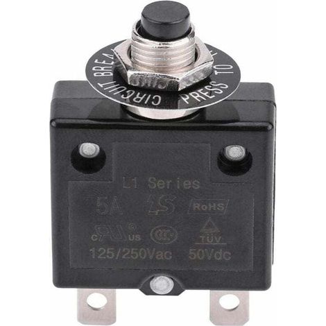 15A Circuit Breaker with Optional Thermal Reset Switch, 125-250V AC 50V DC Overcurrent Protection Pushbutton Circuit Breaker (1/5)