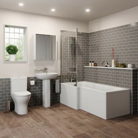 Bathroom Suite 1500mm Left Hand L Shape Shower Bath Toilet Basin Sink Pedestal (1/5)