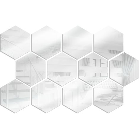 Juego de 12 adhesivos de pared hexagonales con efecto espejo, extraíbles y decorativos, fabricados en acrílico, para embellecer tu dormitorio, baño o sala de estar. (1/5)
