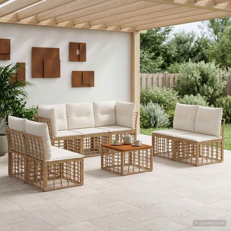 vidaXL Ensemble de canapés d'extérieur 8 pcs Blanc Naturel et Crème (1/5)