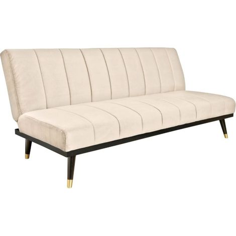 Sofá recto FILI champagne convertible – Sofá cama chic en terciopelo con estructura de madera maciza