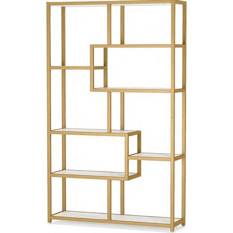 CHICFURN Estantería abierta 180x100x20 cm metal dorado y blanco efecto mármol para salón (1/5)