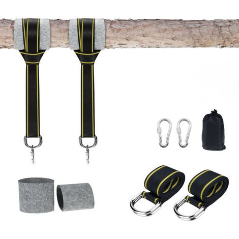 CSPARKV 2  PCS  Fixation de balançoire, fixation de hamac, kit de fixation pour hamac, fauteuil suspendu, balançoire, arbre de fixation avec 2 coussins de protection pour arbre, 2 mousquetons de quali