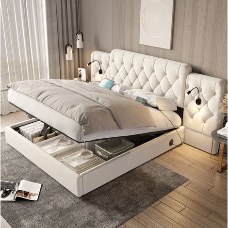 Bett Doppelbett mit Stauraum 180x200 Samt Beige OKMYHOME (1/5)