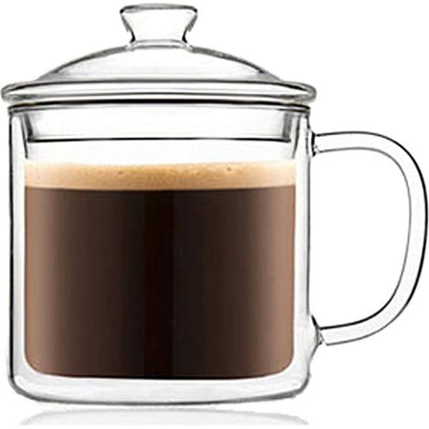 Style de Bureau Double Paroi Tasse à Thé en Verre avec Filtre et Couvercle (500ml) (1/5)