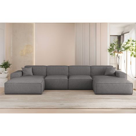 Wohnlandschaft Sofa U-Form CELES PREMIUM in Stoff Artico Grau