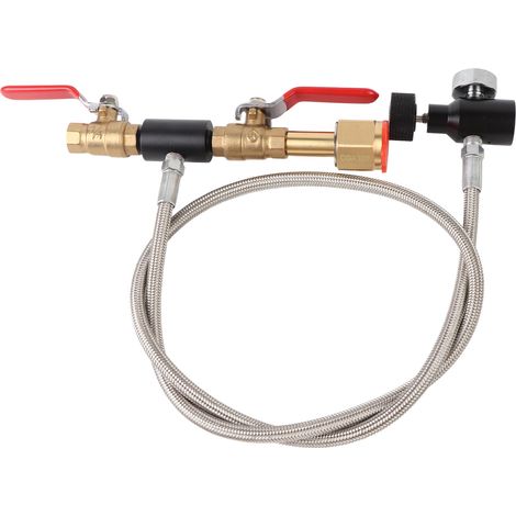 Adaptateur de recharge CO2 Ortviai CGA-320 flexible acier inoxydable 91cm avec manomètre pour bouteille SodaStream (1/5)