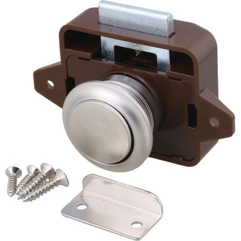 Loquet d'armoire à bouton poussoir pour camping-car, camping-car, caravane, marron, argent (1/5)