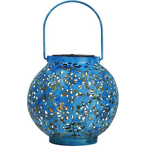 LED solaire fer Art lanterne creuse lumière éclairage décoratif extérieur lampe suspendue à main pour la voie de la cour de jardin (1/5)