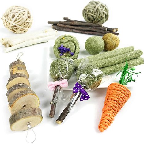 10 Modell-Kauspielzeuge für Kaninchen, geeignet für Heubälle und Holzklötze, zum Zähneschleifen bei Kleintieren