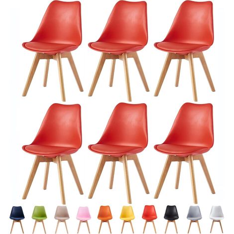 Set of 6 Dining Chairs Designer Side Chairs Wooden Home Office Commercial EVA RED