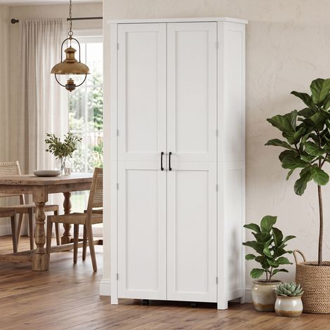 Meuble de cuisine moderne : roulettes, 2 portes, 14 compartiments, couleur blanche (1/5)