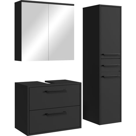 Mobile sottolavabo Florence 60cm - Nero - armadietto a specchio e colonna