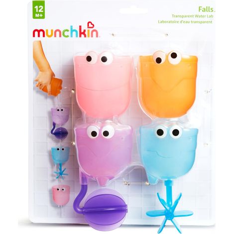 Munchkin Falls Giocattolo da bagno a cascata multicolore con ventose, Include 3 giocattoli interattivi e 1 tazza per versare, Gioco acquatico per il bagno (1/5)