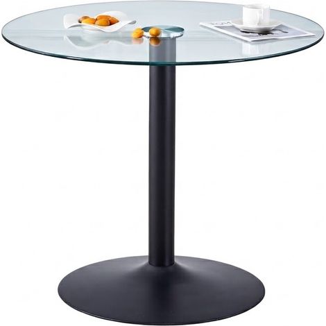 ELVMI Tavolo Alto Rotondo in Vetro Temperato con Base in Metallo, per Cucina e Caffetteria, 85 cm di Diametro x 76 cm, Nero (1/5)