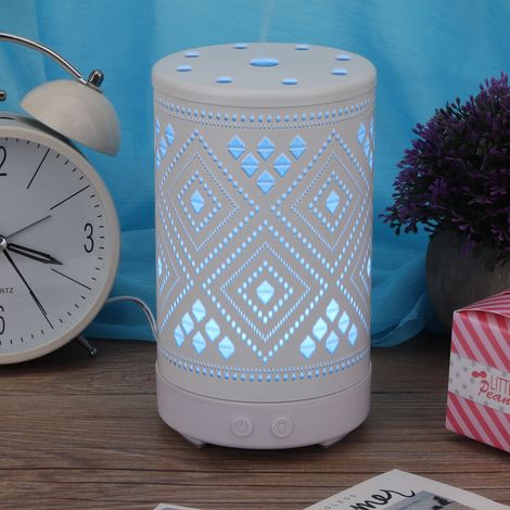 Humidificateur, diffuseur d'huiles essentielles en fer forgé ajouré sept couleurs, blanc, norme européenne (1/5)