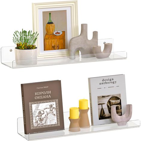 Ensemble de 2 étagères murales invisibles de 38 cm (15 pouces), étagères transparentes pour livres et décoration, organisateur multi-usages pour salle de bain, chambre, salon, cuisine, décoration inté (1/5)