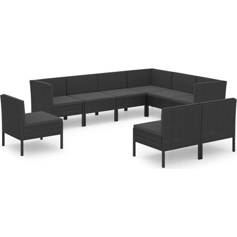 Maison Exclusive - Set Divani da Giardino 9 pz con Cuscini in Polyrattan Nero (1/5)