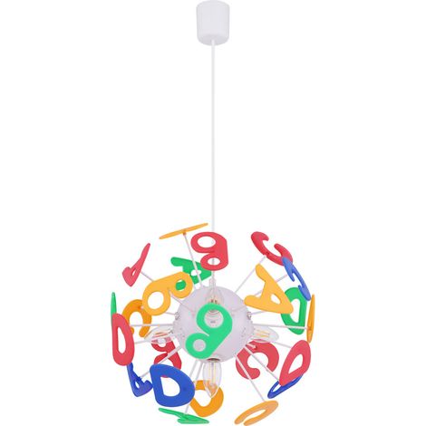 Pendelleuchte Kinderzimmer Hängelampe Buchstaben Kinderlampe in Kugelform, Kunststoff bunt, Fassungen 4x E14, DxH 35x120 cm
