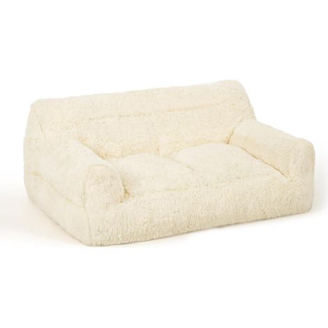 Pouf Salon, Pouf Géant 2 Places avec Éponge de Remplissage, Fauteuil Salon en Fausse Fourrure, Doux et Confortable, Idéal pour Salon, Chambre, Design Ergonomique pour Adulte, Enfant, Beige (1/5)