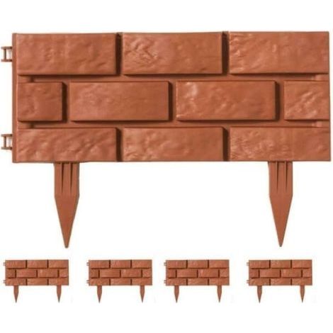 Bordures de Jardin Imitation Brique,Bordure Bordurette de Pelouse en PP-45CM,4PCS- Terre Cuite (1/4)