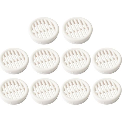 10x Rejilla de ventilación redonda de plástico, diámetro empotrado 39,5 mm, altura 11 mm, cubierta protectora de pared de techo, carpintería, color blanco (1/4)