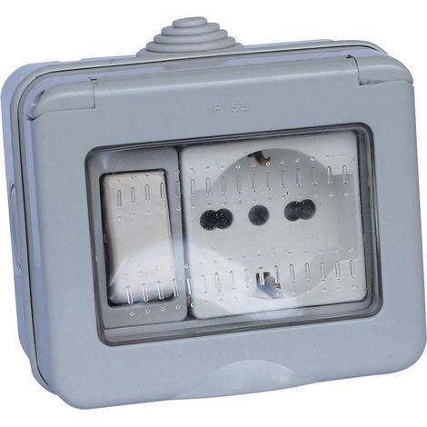 CONTENITORE ESTERNO INTERRUTTORE + PRESA / SCHUKO 1 deviatore + 1 presa bivalente 10/16A / schuko