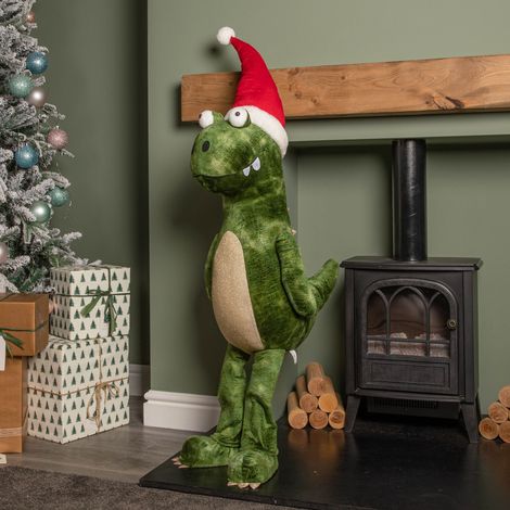 1.17m Humongous Green Standing Christmas Dinosaur with Santa Hat (1/5)
