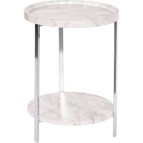 Table d'appoint effet marbre blanc élégance moderne - Blanc effet marbre aux reflets argentés (1/4)