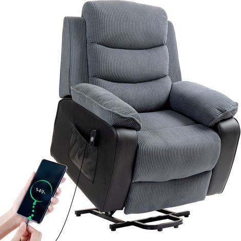 Overstuffed Corduroy Electric Lift Recliner Chair - Dark Grey (1/5)