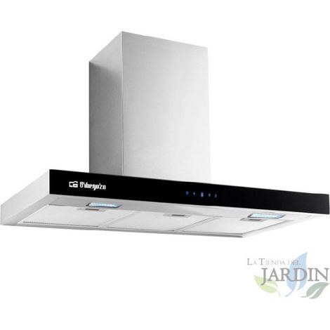 Cappa decorativa con frontale in vetro temperato nero Orbegozo.  Motore da 230 W.  classe energetica A