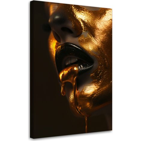 Tableau sur toile Tableau sur toile Femme bouche avec or 70x100 (1/5)