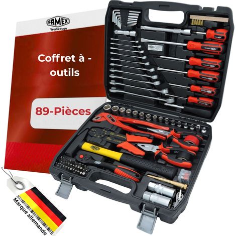FAMEX 144-47 Coffret d'outils - complète, 86-pièces, pour voiture, véhicule, camping
