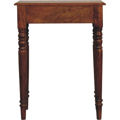 Bureau en bois massif de châtaignier avec pieds tournés, 1 tiroir, marron foncé (1/5)