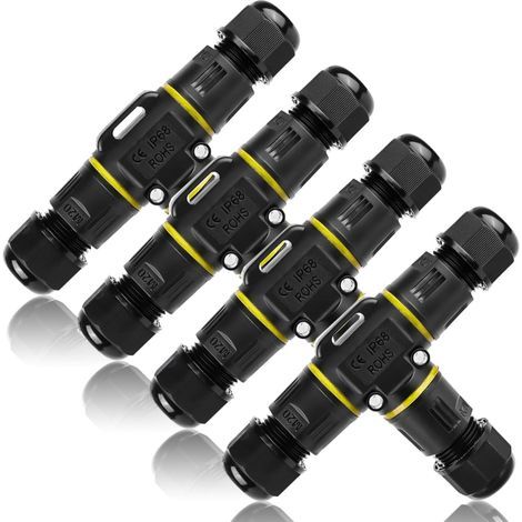 8 wasserdichte T-Verbinder, IP68 wasserdichte Elektroverbinder, 3-Wege-Abzweigdose, wasserdichte elektrische Steckverbinder, IP68 wasserdichte Kabelverbinder für Kabeldurchmesser von 3–12 mm (1/4)